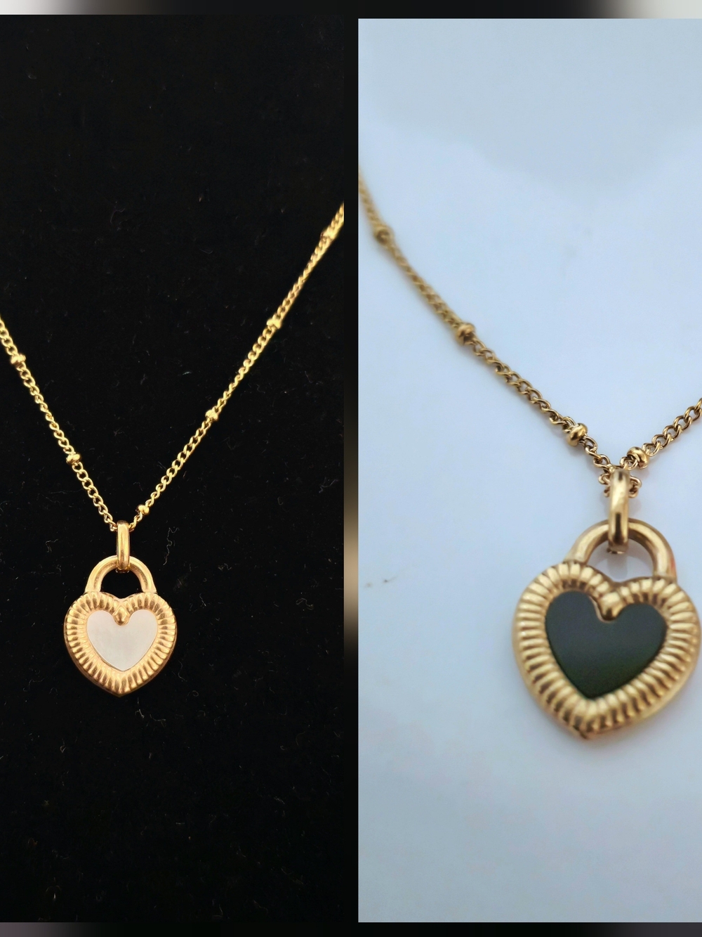 18K Gold Plated Black & White Heart Pendant Necklace Elegant Women’s Jewelry B06